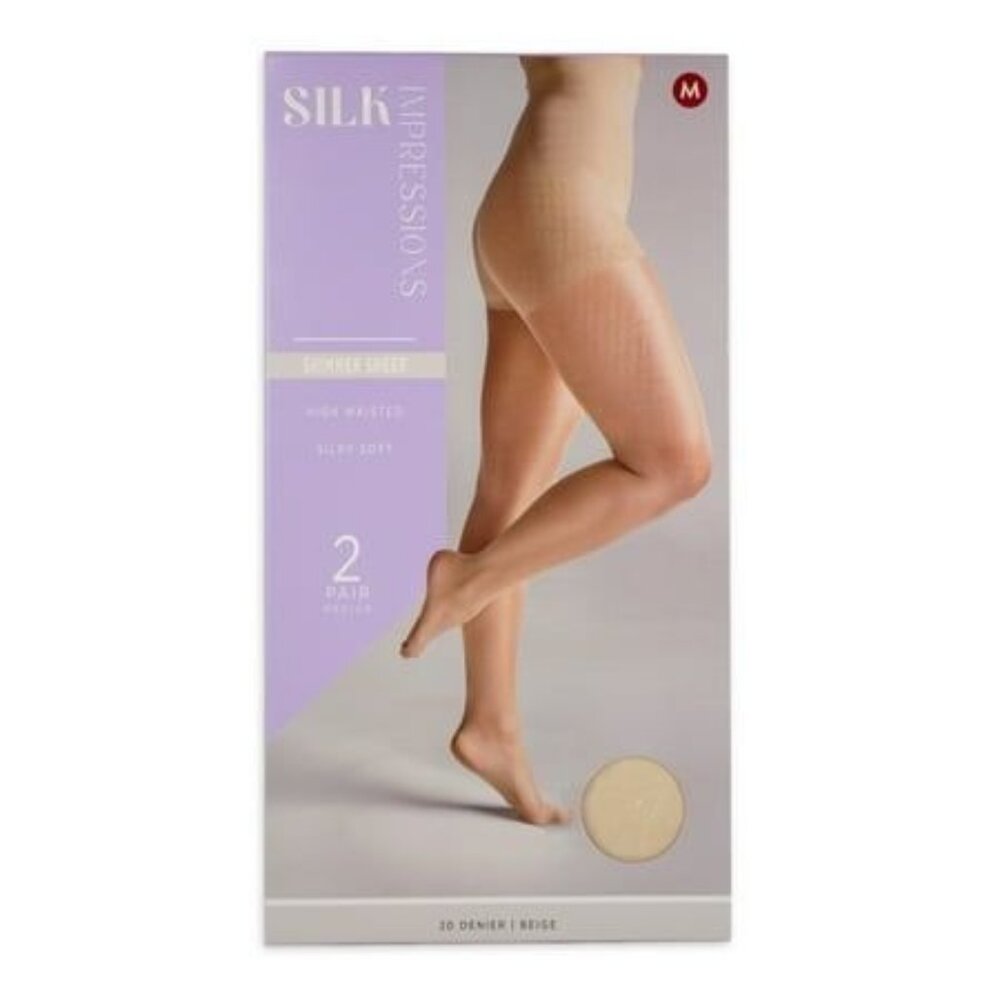 Silk Impressions Shimmer Sheer  2-pack 20 Denier Beige Size Small